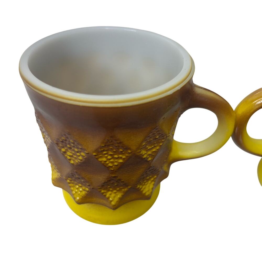 Vintage 70s Fire King Anchor Hocking Set 4 Yellow Brown Ombre Cups Mugs Coffee - Picture 9 of 11